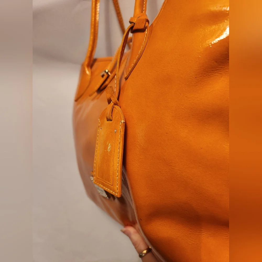 Dooney and Bourke Mustard Yellow Large Patent Leather Cindy Tote - Picture 3 of 16